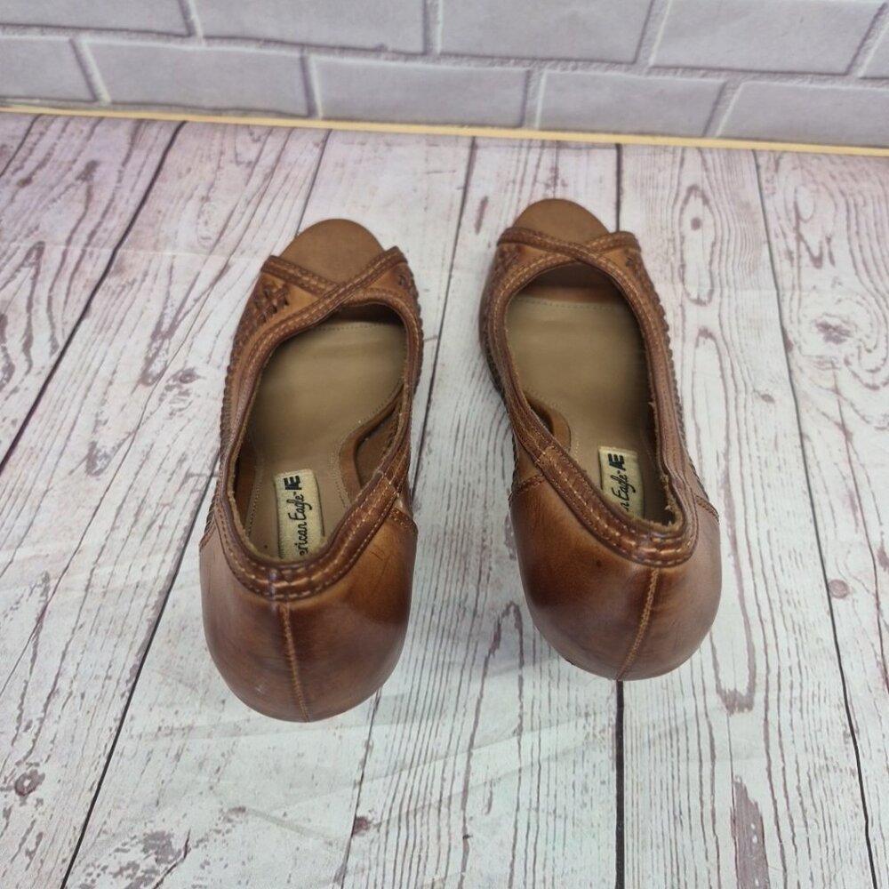 American Eagle Y2K Boho Chunky Braided Faux Leather Open Toe Block Heels 9 1/2 - Picture 4 of 7